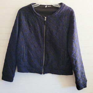 Anthropologie Moth Bomber Jacket Womens Small Blue and Black Lace Zip Up Pockets